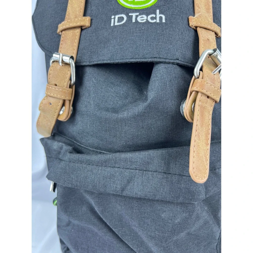 iD Tech Backpack Adult OS Laptop Bag Gray Faux Leather Buckle Straps Good